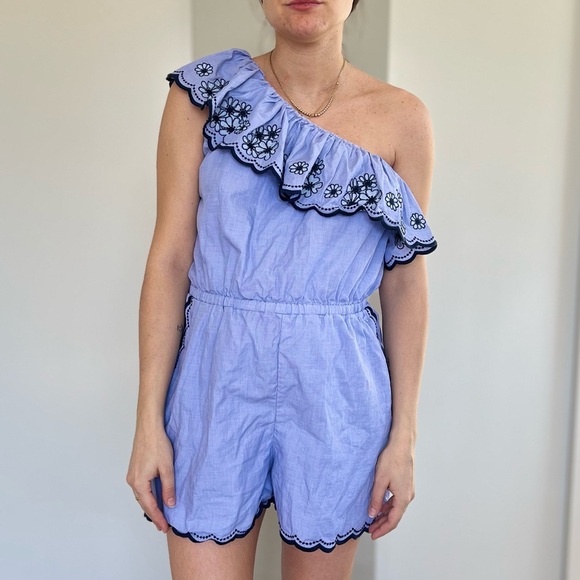 Kate Spade One-Shoulder Daisy Embroidered Ruffle Romper – Coquette Cottage - 12 - Picture 1 of 14
